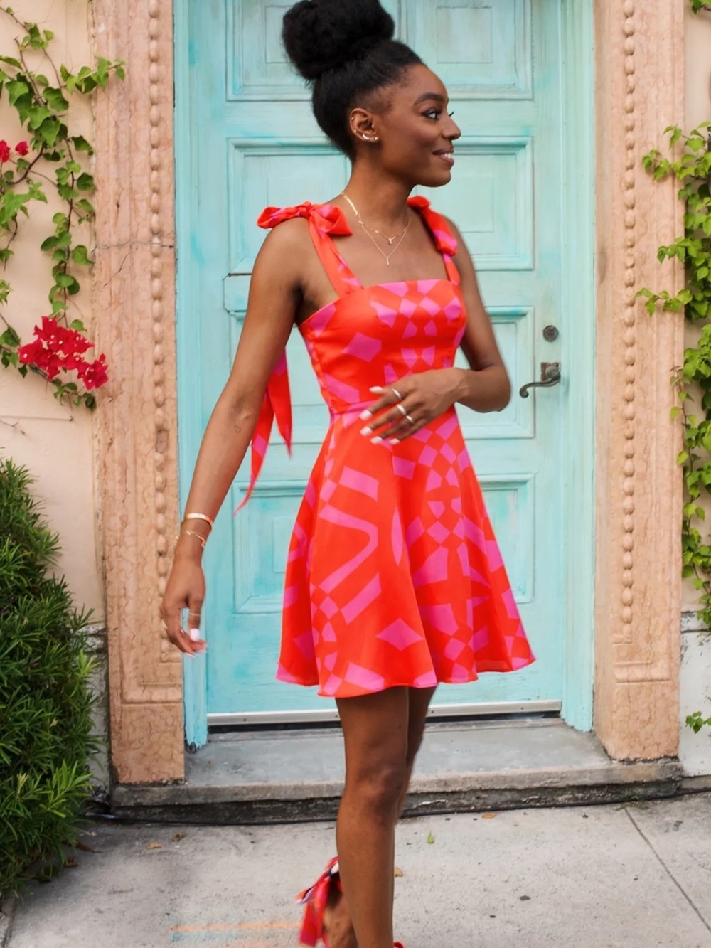 Gianni Bini Venita Aspen Aria Satin Dress Geometric Print